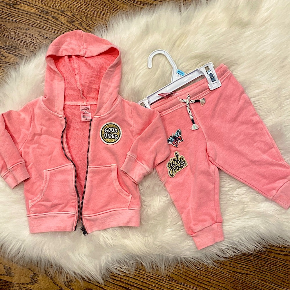 6m Pink Good Vibes Butterfly Patch Jogging Set. Real drawstring. NWT.